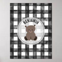 Bear Black + White Gingham Baby Nursery