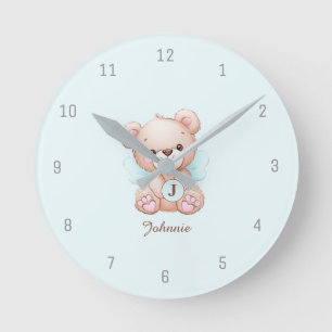 Bear Blue Baby Monogram Add Name Wall Clock