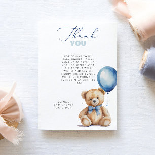 Bear Blue Balloon Baby Shower Thank You Card