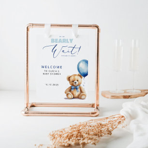 Bear Blue Balloon Boy Baby Shower Welcome Poster
