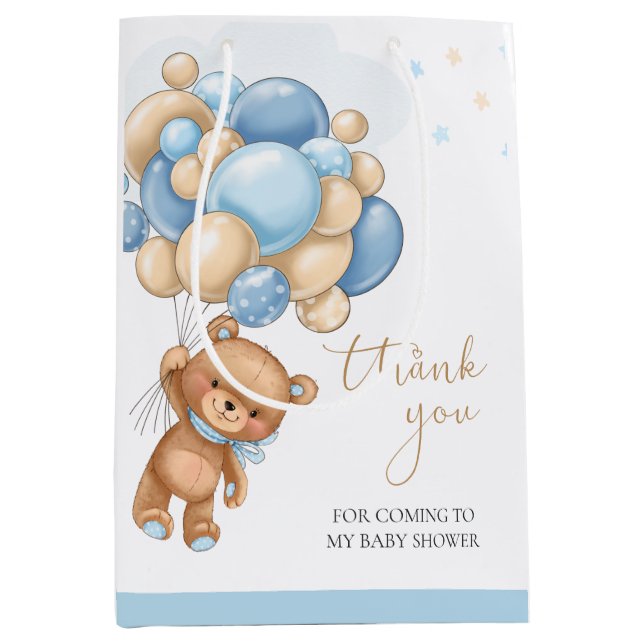 Bear Blue Balloons Baby Shower Gift Bag (Front)