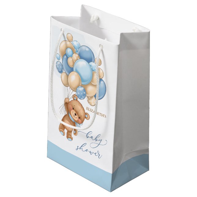 Bear Blue Balloons Baby Shower Gift Bag (Back Angled)