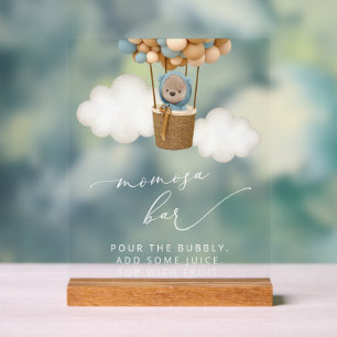 Bear, Blue Balloons, Hot Air Balloon, Momosa Bar Acrylic Sign