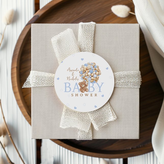 Bear Blue Bearly wait Baby Shower Classic Round Sticker (Creator Uploaded)