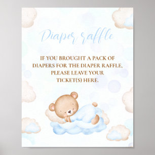 Bear Blue Boy Baby Shower Diaper Raffle Sign