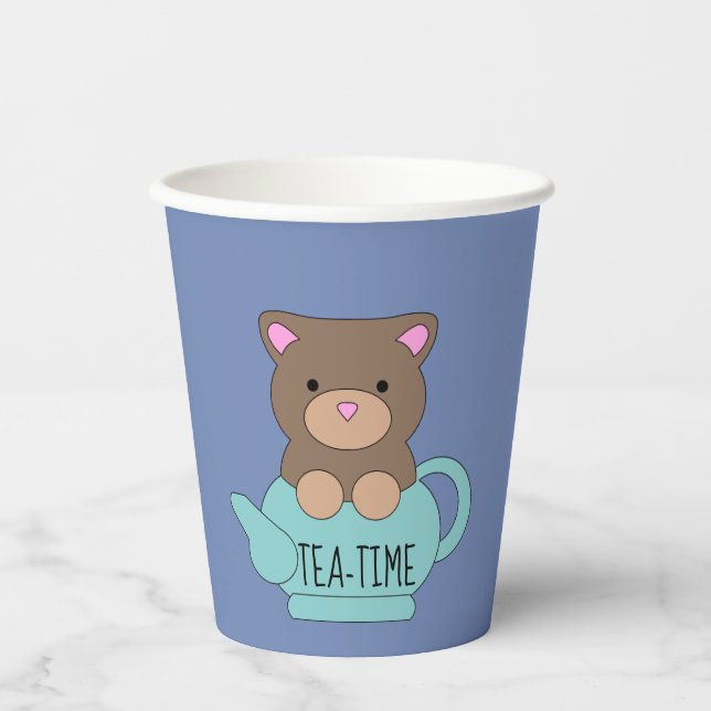 Bear Blue Cute Teapot Birthdays Kids Paper Cup (Front)