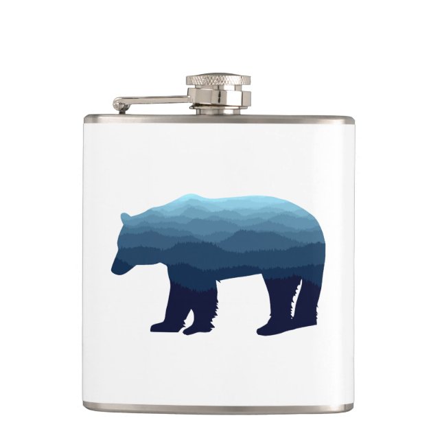 Bear Blue Forest Mountains Hip Flask (Front)