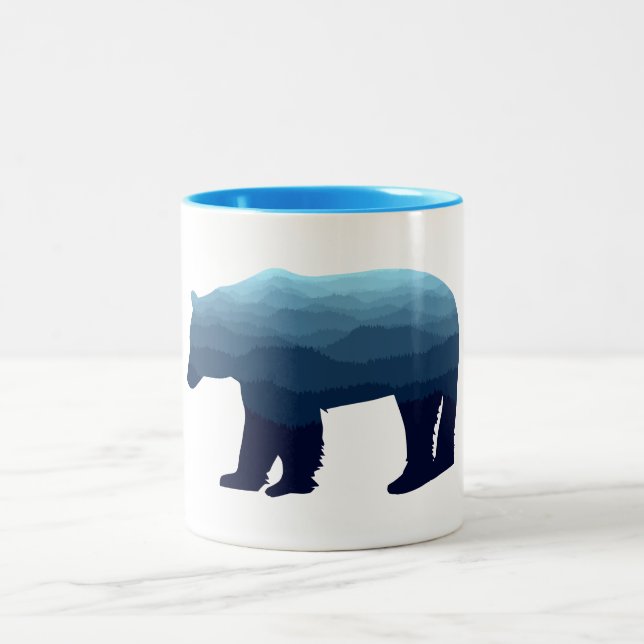 Bear Blue Forest Mountains Two-Tone Coffee Mug (Center)