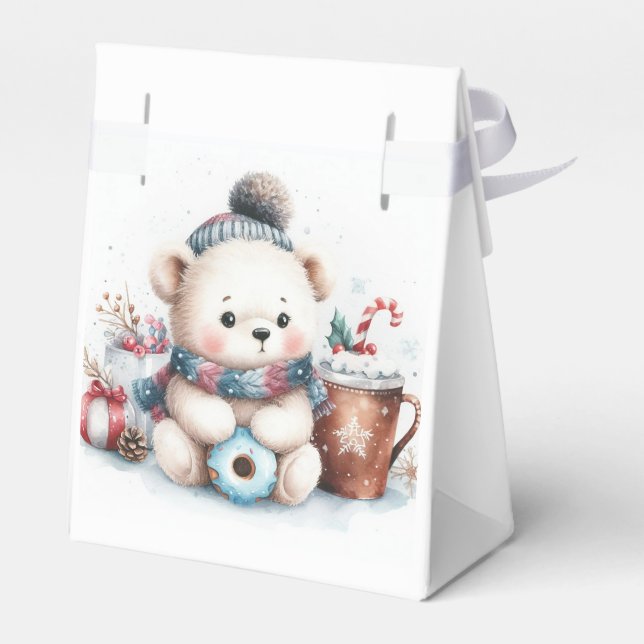 Bear blue hat christmas birthday winter party  favor box (Back Side)