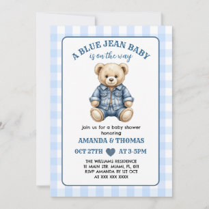Bear Blue Jean Baby Shower Invitation