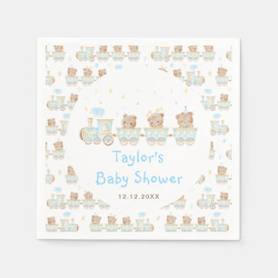 Bear Blue Train Baby Shower Napkin