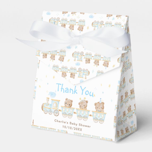 Bear Blue Train Baby Shower Thank You Favor Box (Front Side)