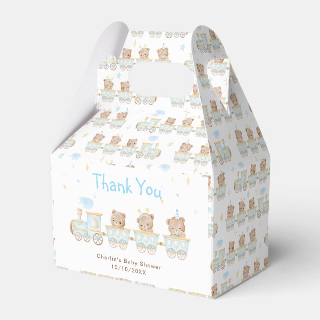 Bear Blue Train Baby Shower Thank You Favor Box (Front Side)
