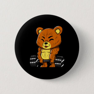 Bear Bodybuilder Bodybuilding Muscle Gym Weightlif 2 Inch Round Button