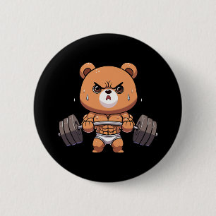 Bear Bodybuilder Bodybuilding Muscle Gym Weightlif 2 Inch Round Button