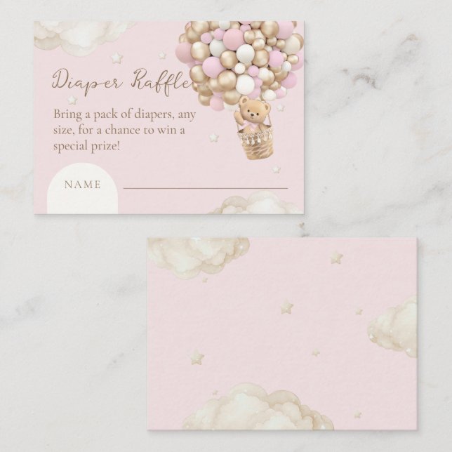 Bear Boho Girl Pink Baby Shower Diaper Raffle Enclosure Card (Front/Back)