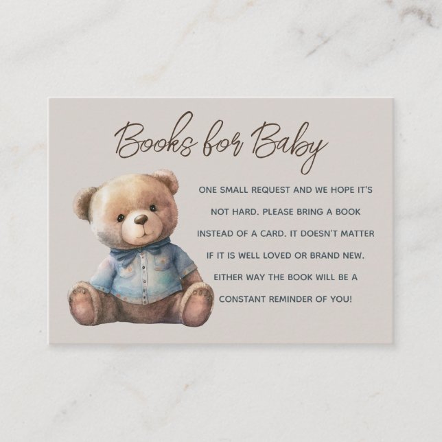 Bear Boy Baby Shower Book Request Enclosure Card (Front)