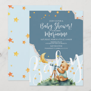  Bear Boy Stars Baby Shower  Invitation