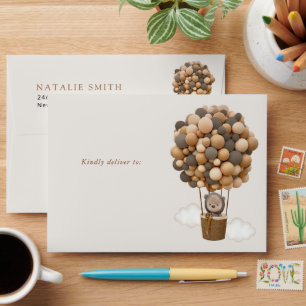 Bear, Brown Balloons, Hot Air Balloon, Baby Shower Envelope