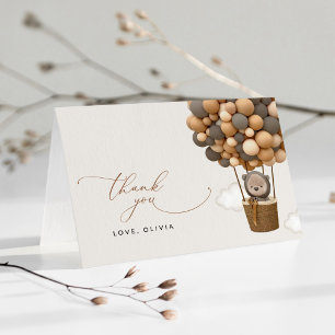 Bear, Brown Balloons, Hot Air Balloon, Baby Shower Thank You Card