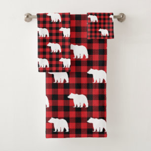 Bear Buffalo Check Pattern Bath Towel Set