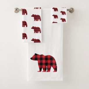 Bear Buffalo Check Pattern Bath Towel Set