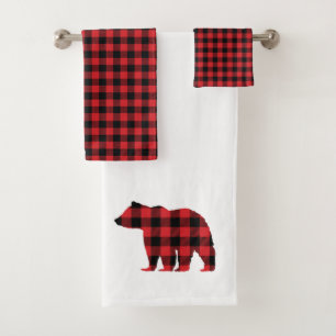 Bear Buffalo Check Pattern Bath Towel Set