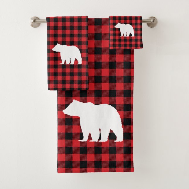 Bear Buffalo Check Pattern Bath Towel Set (Insitu)