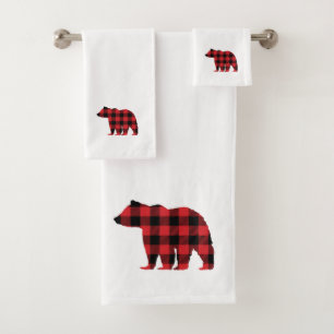 Bear Buffalo Check Pattern Bath Towel Set