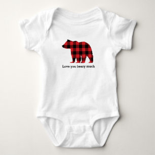 Bear Buffalo Check Pattern Silhouette Baby Bodysuit