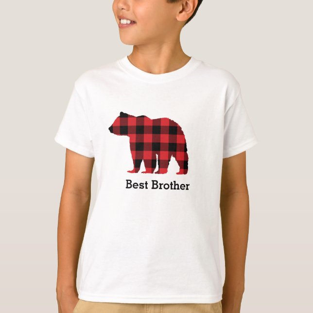 Bear Buffalo Check Pattern Silhouette Kids T-Shirt (Front)