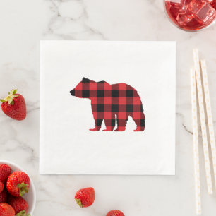 Bear Buffalo Check Red and Black Holiday Napkin