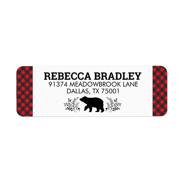 Bear Buffalo Plaid Lumberjack Address Label (Front)