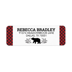 Bear Buffalo Plaid Lumberjack Étiquette de adresse