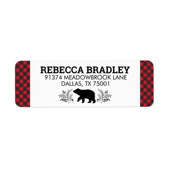 Bear Buffalo Plaid Lumberjack Étiquette de adresse (Devant)