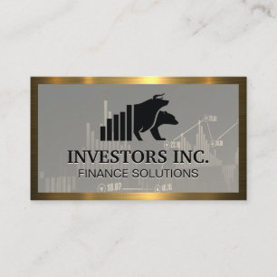 Bear Bull Logo   Stocks   Gold Border Business Card