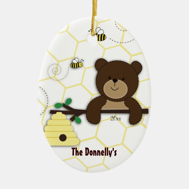 Bear & Bumble Bee Personalized Christmas Ornament (Front)