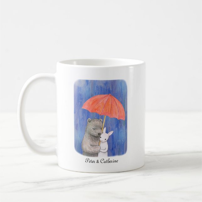 Bear & Bunny Cute Custom paired name couple     Coffee Mug (Left)