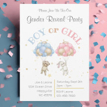 Bear & Bunny Genre Revela Party Invitation