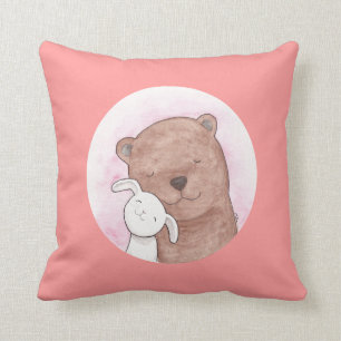 Bear & Bunny Happy Home Throw Pillow for Couch