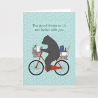 Bear & Bunny on Bicycle going to picnic cute love