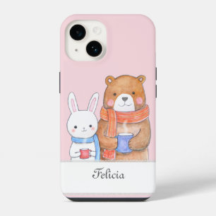 Bear Bunny Warm Drink Cute Personalized with name iPhone 14 Case