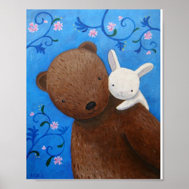 Bear & Bunny Woodland Sweet Love Flowers Poster (Front)