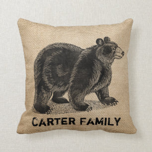 Bear Burlap Personalized Throw Pillow