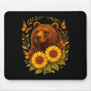 Bear Butterfly Nature Rustic Sunflower Monarch Art Mouse Pad