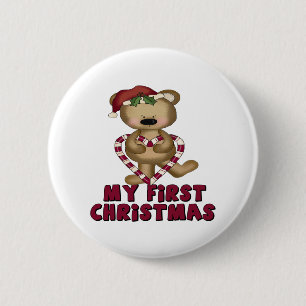 Bear & Candy Cane Baby's First Christmas 2 Inch Round Button