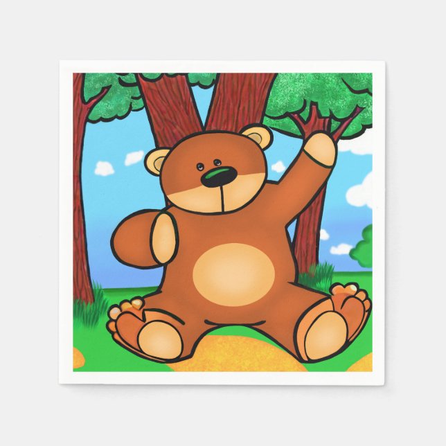 Bear Cardboard Plates in Prairie - Bear in Napkin (Front)