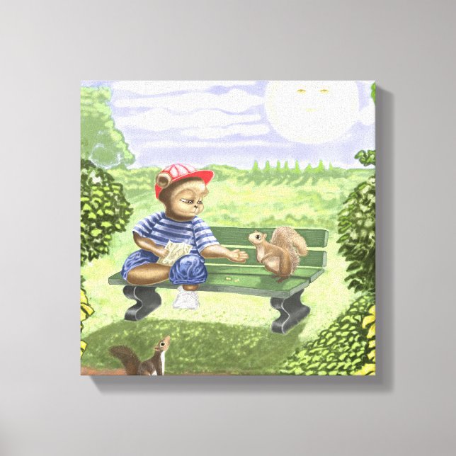 Bear Cartoon Feeding Squirrel StretchCanvas Print (Front)