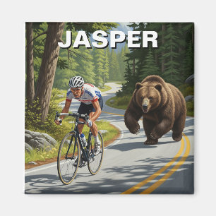 Bear chasing cyclist Jasper Canada Magnet