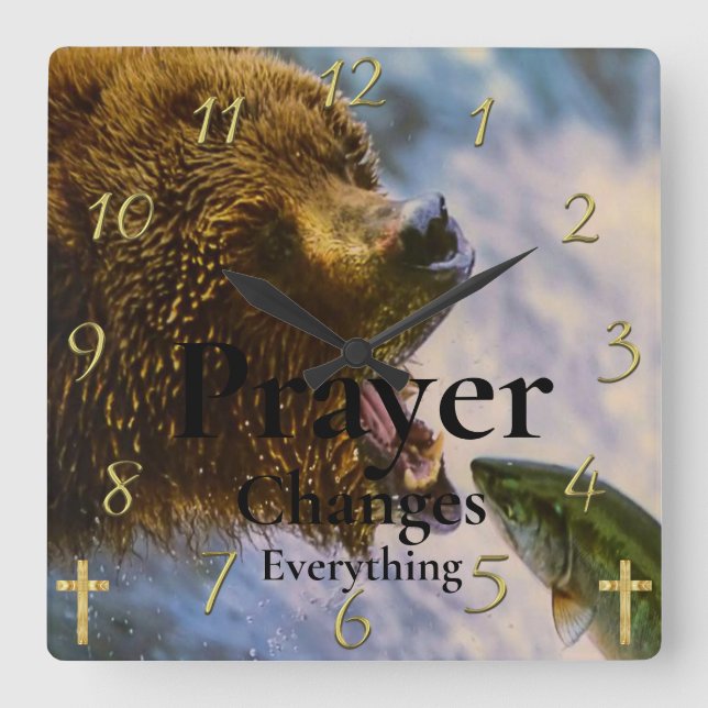 Bear Christian Faith Prayer  Changes  Everything  Square Wall Clock (Front)
